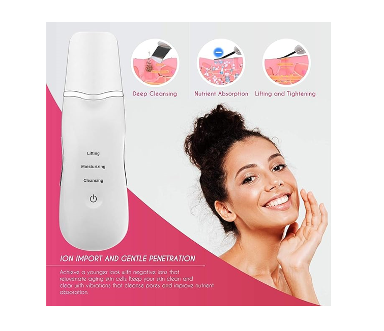 DermaGlow | Ultrasonic Shovel Cleanser For Deep Cleaning Skin, Scrubber, Peeling Facial Pore , Blackhead Cleaner